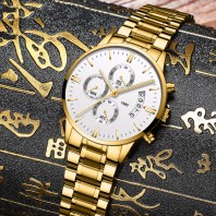 NIBOSI Mens Chronograph Quartz Wristwatch Golden 3300